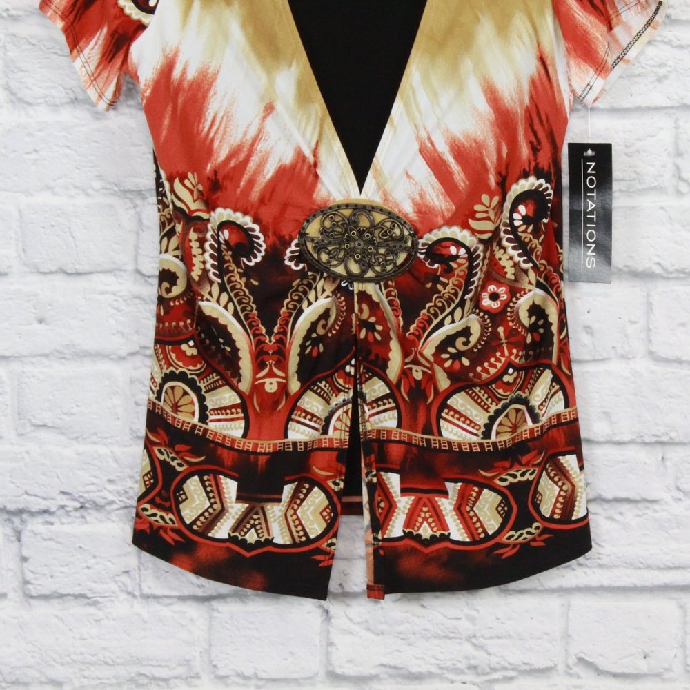 NWT! NOTATIONS Embellished Short Sleeve Top Size M - Picture 3 of 9